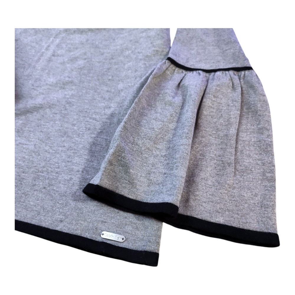 Calvin Klein Soft Gray Black Trim Bell Sleeve Lightweight Sweater Womens Medium - Picture 3 of 4